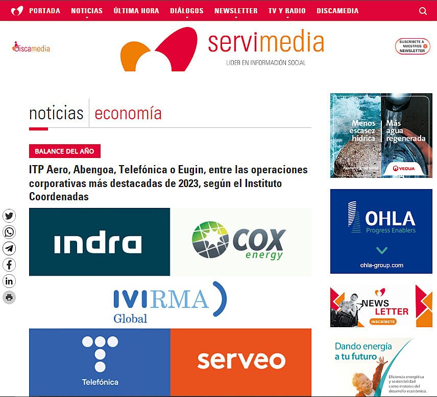 ITP Aero, Abengoa, Telefnica o Eugin, entre las operaciones corporativas ms destacadas de 2023, segn el Instituto Coordenadas